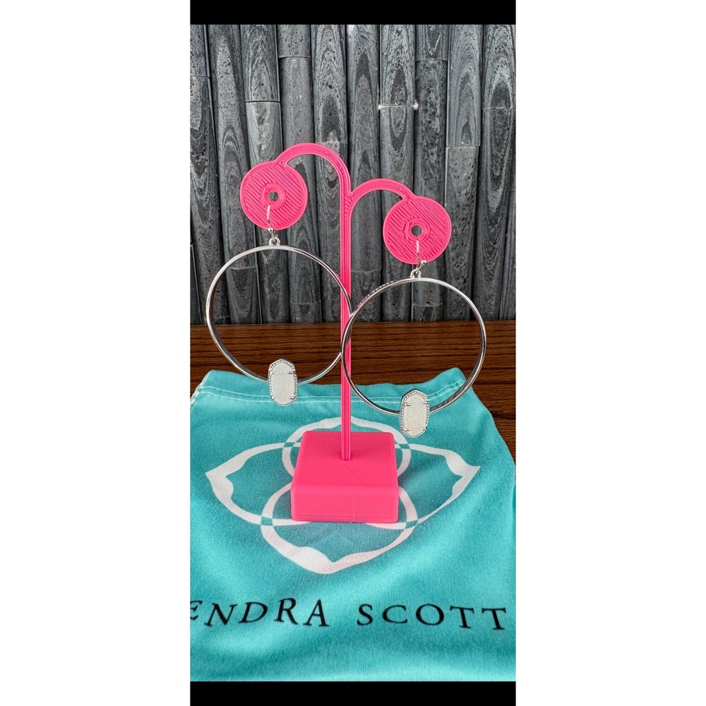 Kendra Scott Silver Hoop Earrings with Oval White Drusy Accents and Dust Bag